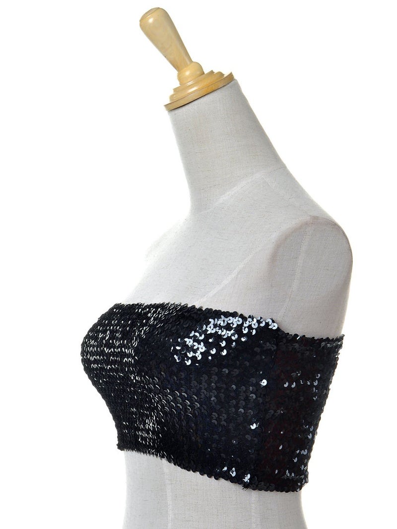 Anna-Kaci Womens Sequin Shiny Strapless Elastic Bandeau Party Tube Top,Black,Medium - Image 3